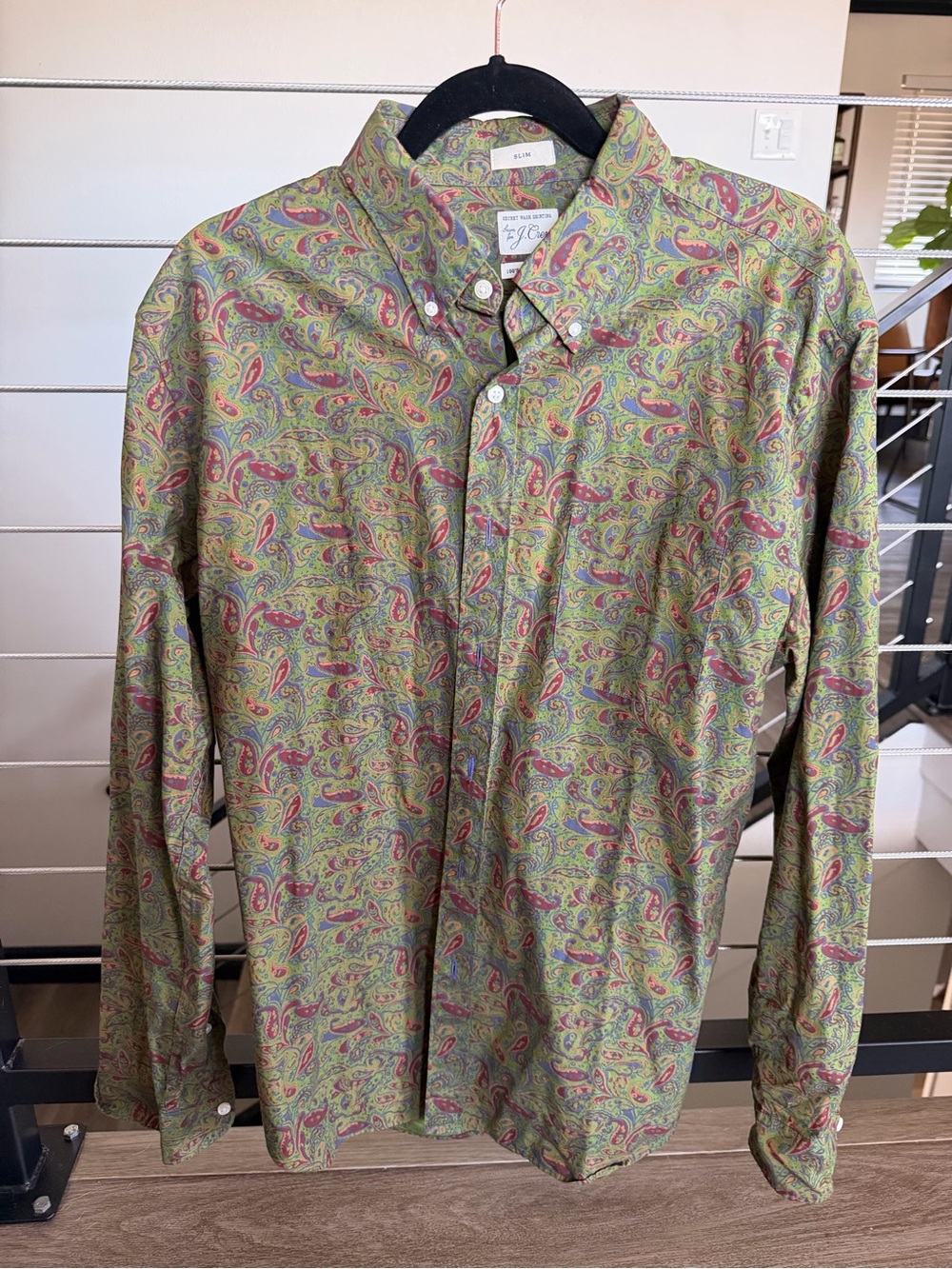 J. Crew Green Paisley Button-Down Shirt